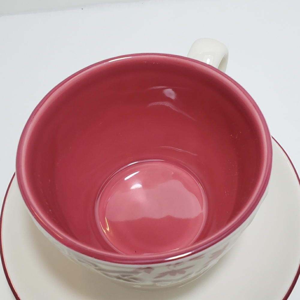 Starbucks 2006 Embossed Leaf Mug Cup and Saucer Pink Cream 9 oz - Picture 9 of 14